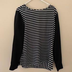 zipper back black & white striped shirt